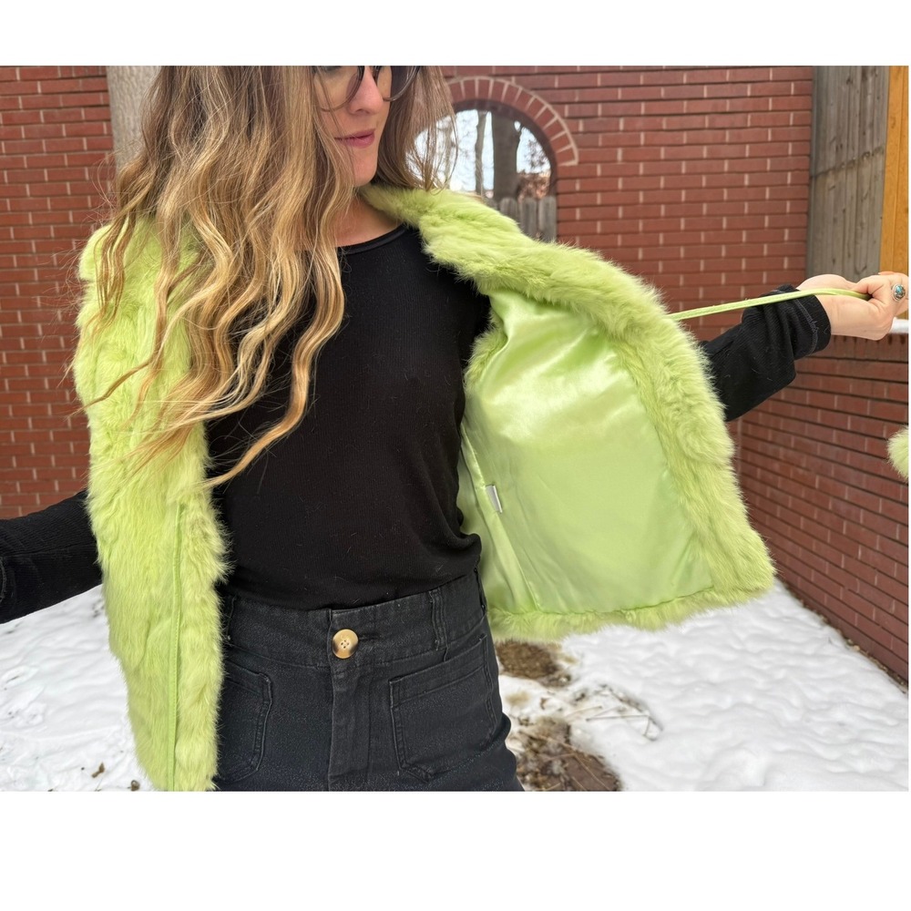 Chartreuse‎ Green Rabbit Fur Vest - Picture 4 of 14